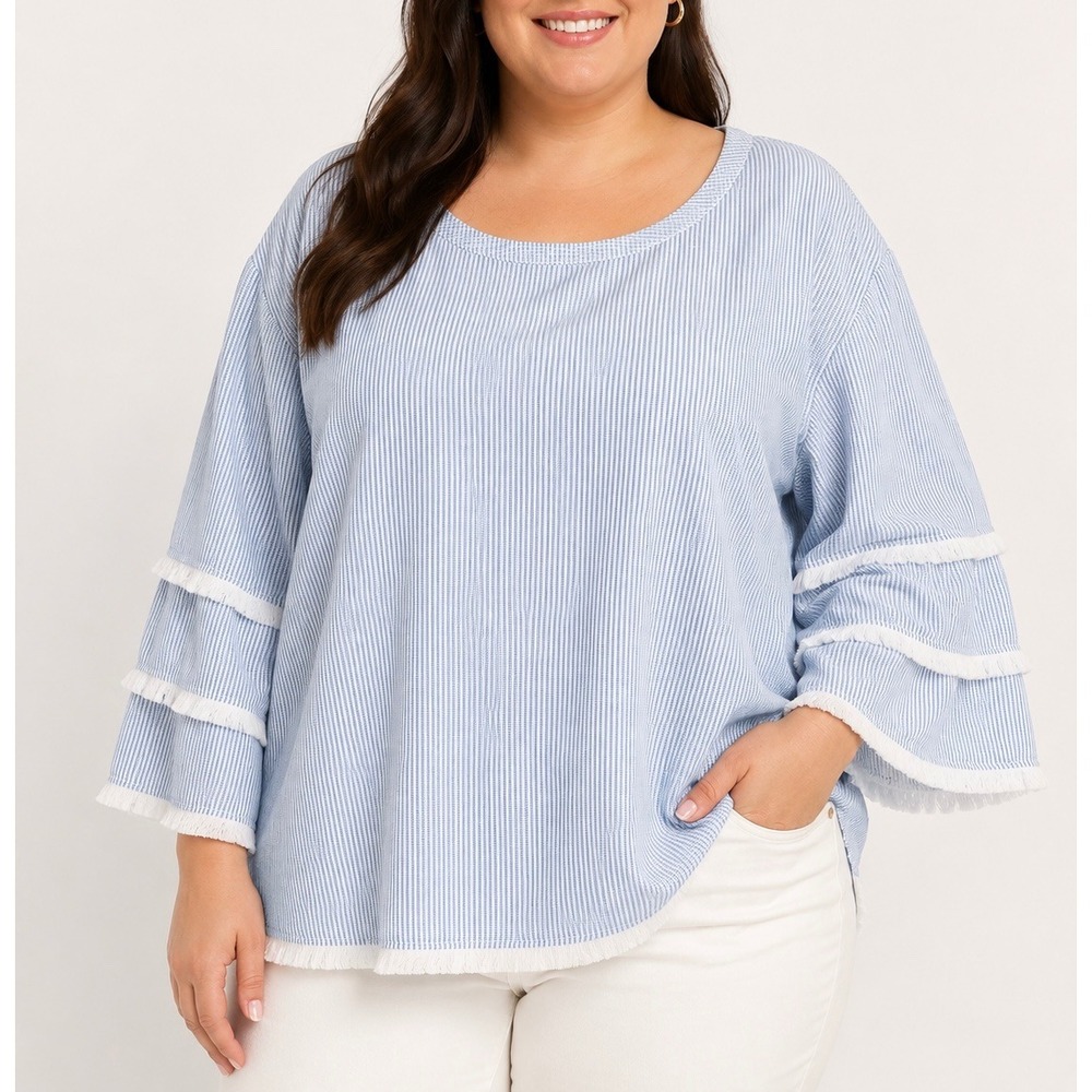 Cynthia Rowley Top‎ Blouse NEW Linen Blend NEW Blue White 3X